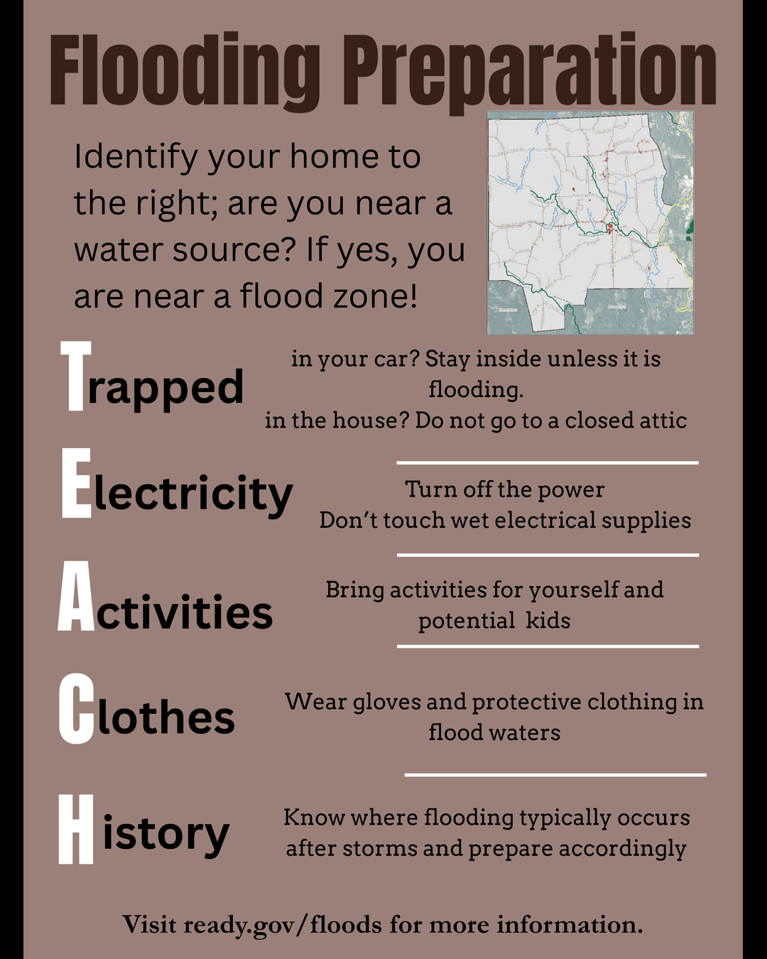 Flooding Preparation flyer with local Pomfret flood zone map