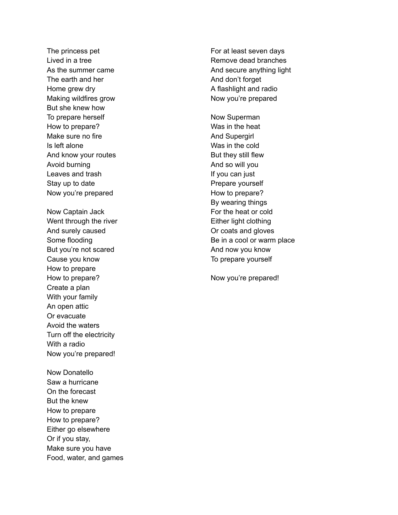 A read-aloud preparedness poem for kids