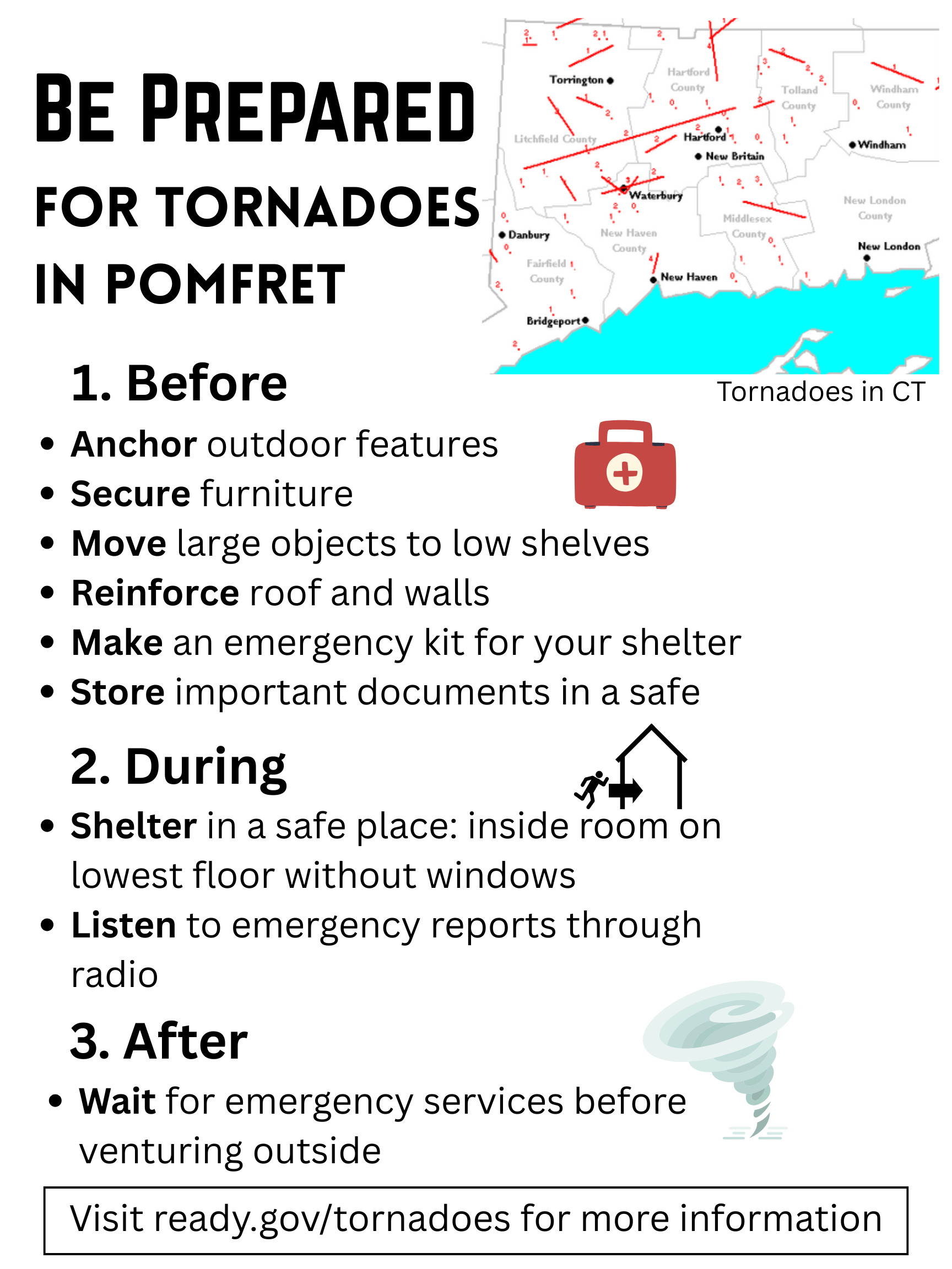 Be Prepared for Tornadoes in Pomfret — English flyer