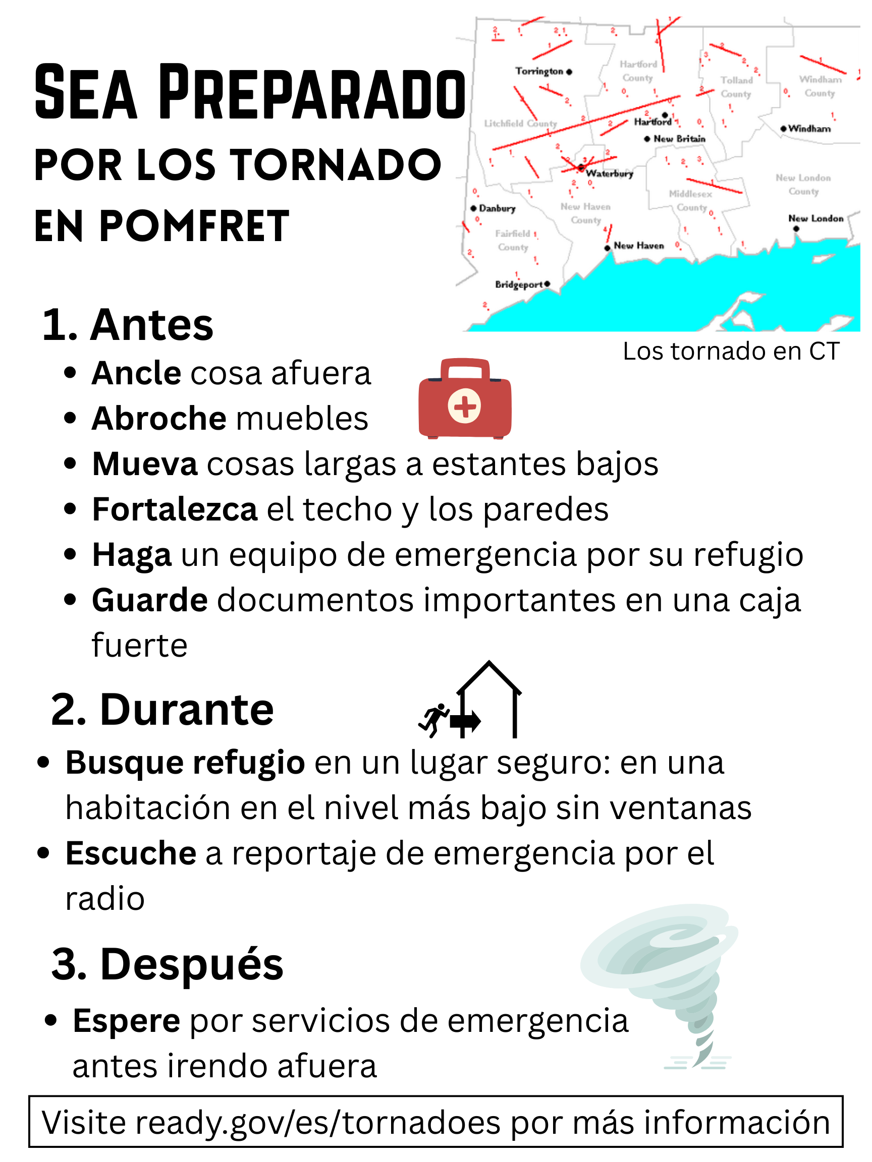Sea Preparado por los Tornados en Pomfret — Spanish flyer